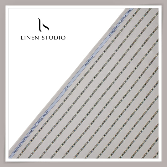 Luthai 100% Supima Cotton Shirting - Slate Grey Fancy Stripes (Fastest Selling) (NEW)