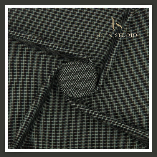 Luthai 100% Supima Cotton Jacquard Shirting - Black & Green (Zoom In) (NEW)