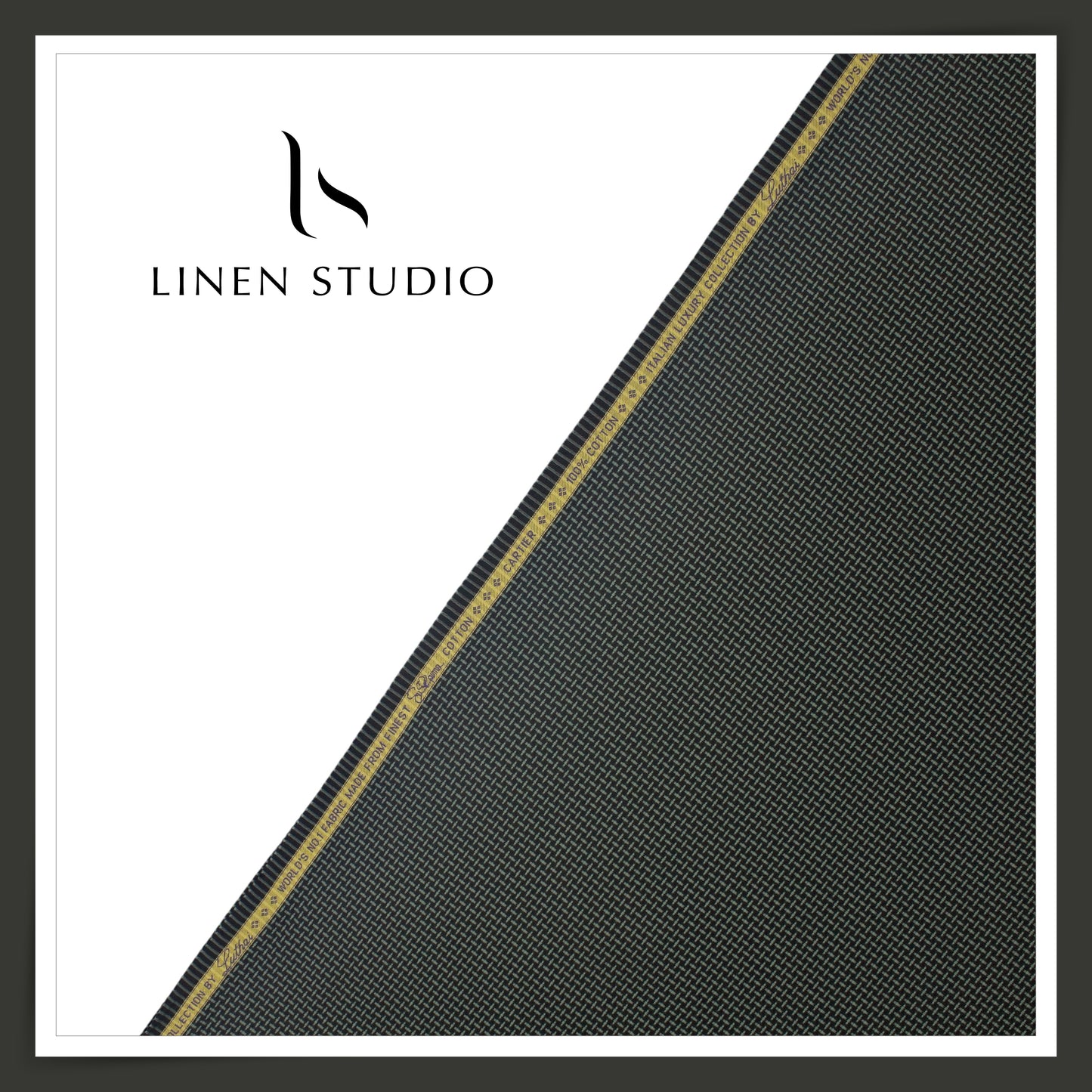 Luthai 100% Supima Cotton Jacquard Shirting - Black & Green (Zoom In) (NEW)