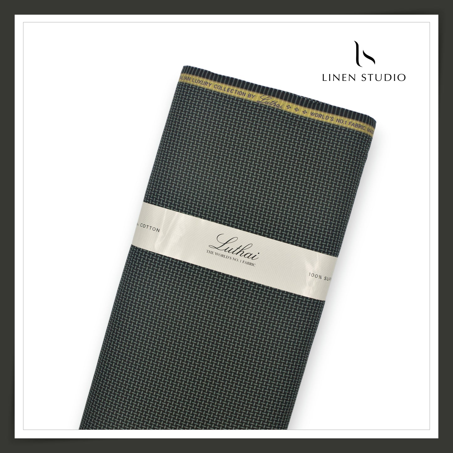 Luthai 100% Supima Cotton Jacquard Shirting - Black & Green (Zoom In) (NEW)