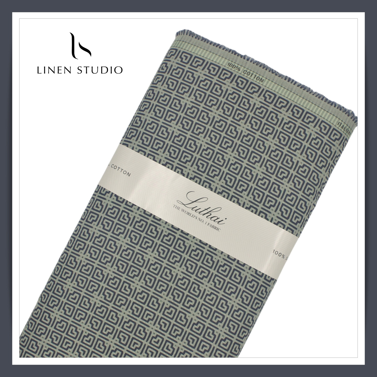 Luthai 100% Supima Cotton Jacquard Shirting - Dark Blue & Green (Zoom In) (NEW)