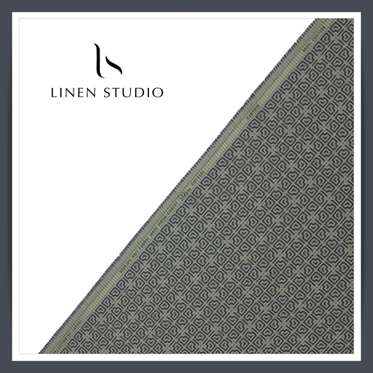 Luthai 100% Supima Cotton Jacquard Shirting - Dark Blue & Green (Zoom In) (NEW)