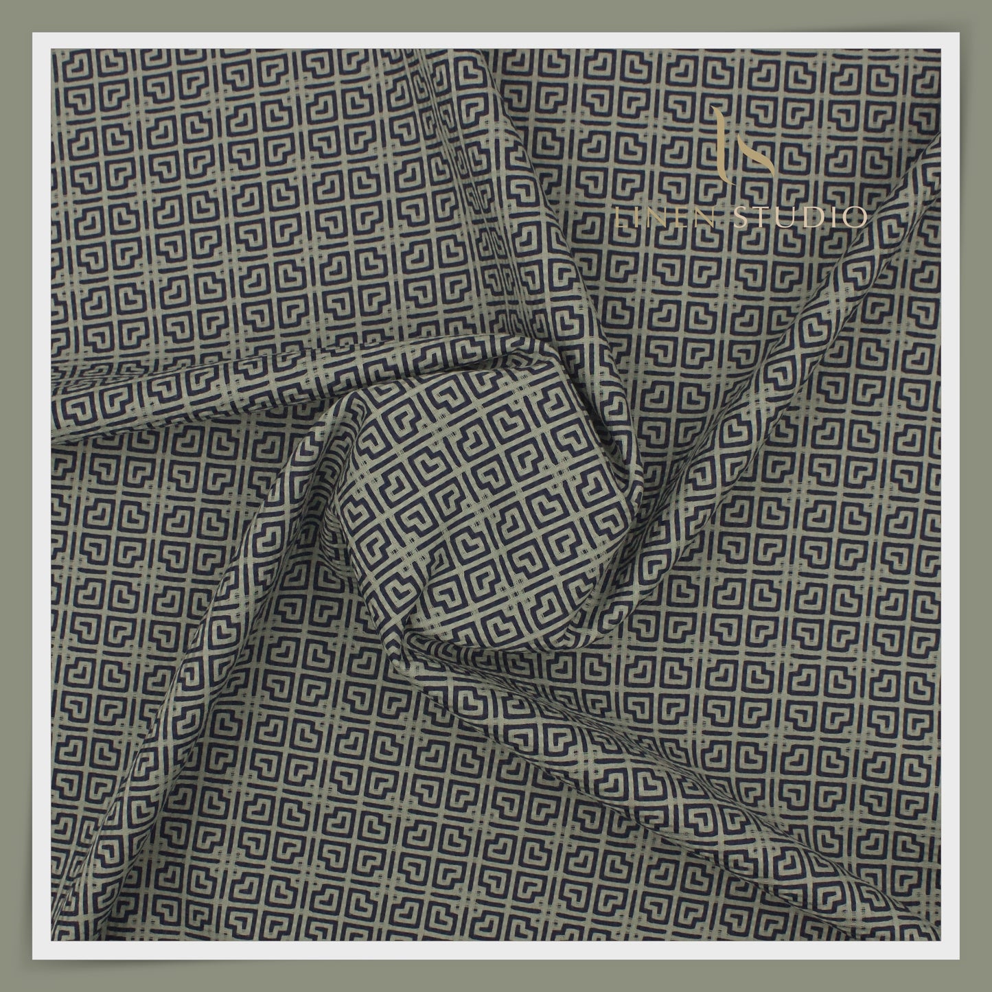 Luthai 100% Supima Cotton Jacquard Shirting - Dark Blue & Green (Zoom In) (NEW)