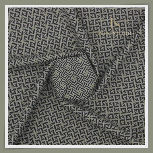 Luthai 100% Supima Cotton Jacquard Shirting - Dark Blue & Green (Zoom In) (NEW)