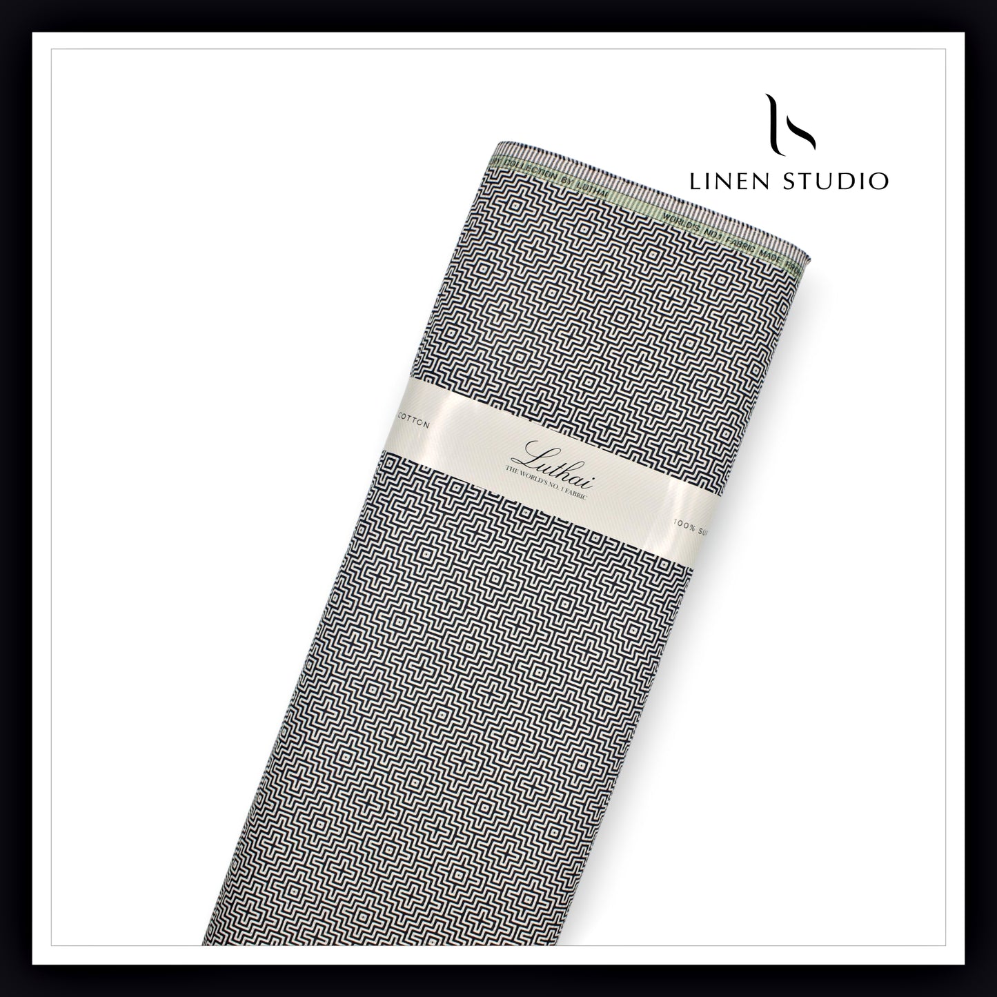 Luthai 100% Supima Cotton Jacquard Shirting - White & Dark Blue Abstract 2 (Zoom In) (NEW)