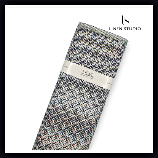 Luthai 100% Supima Cotton Jacquard Shirting - White & Dark Blue Abstract 2 (Zoom In) (NEW)