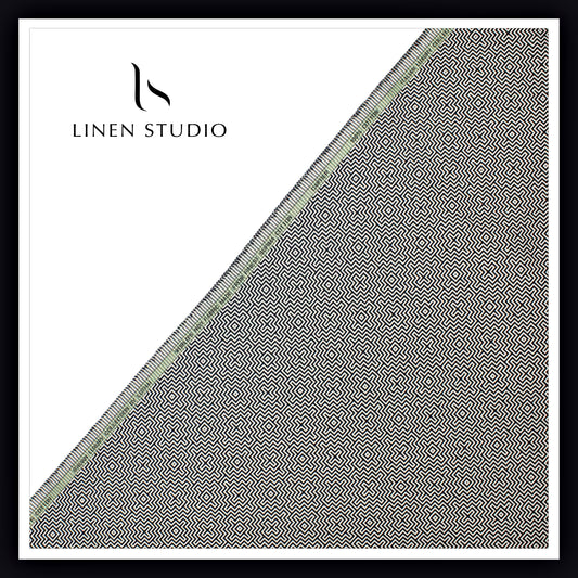 Luthai 100% Supima Cotton Jacquard Shirting - White & Dark Blue Abstract 2 (Zoom In) (NEW)