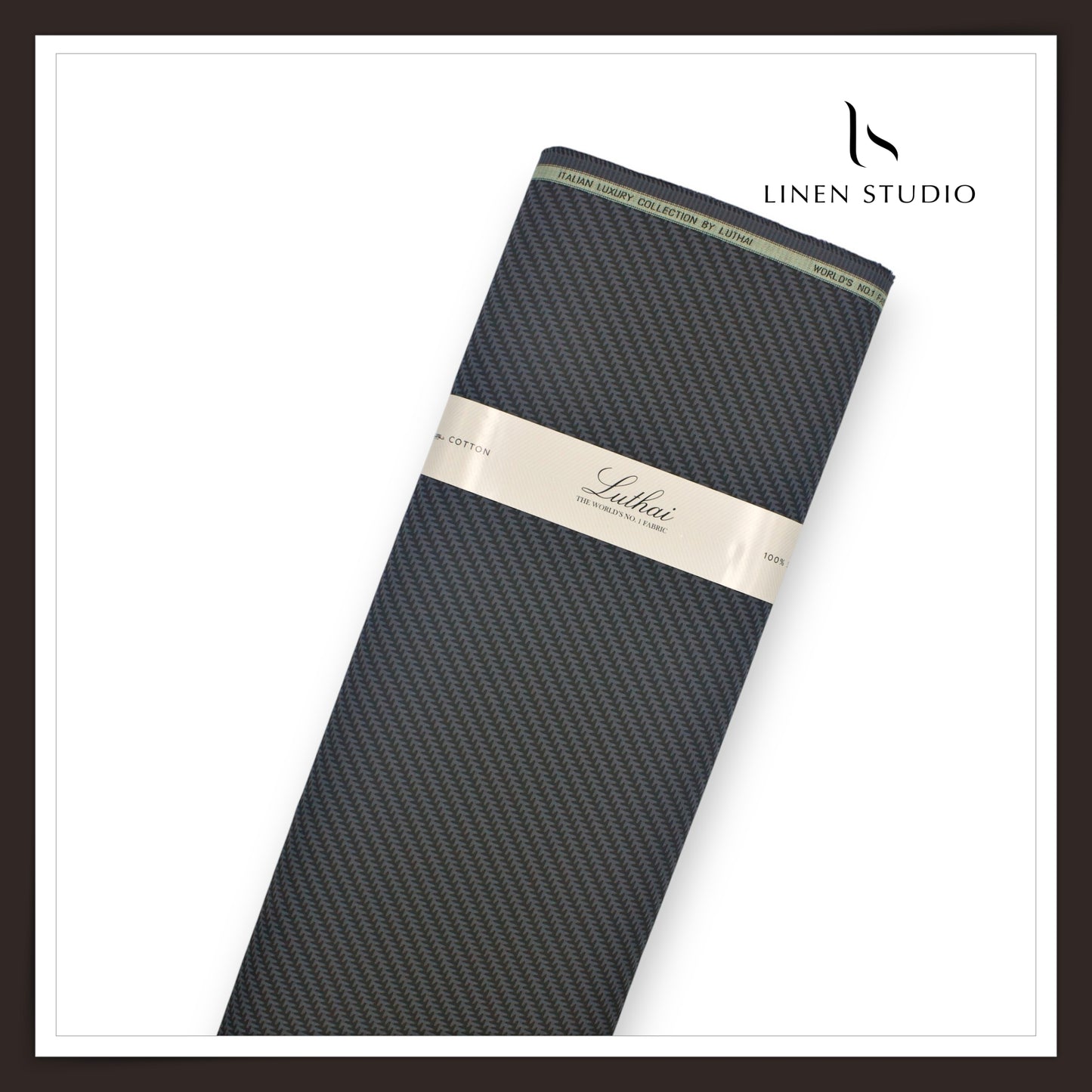 Luthai 100% Supima Cotton Jacquard Shirting - Greyish Green & Black Arrow Stripes (Zoom In) (NEW)