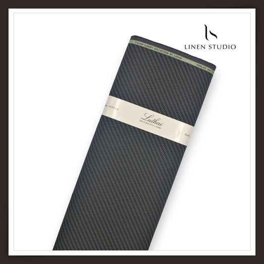 Luthai 100% Supima Cotton Jacquard Shirting - Greyish Green & Black Arrow Stripes (Zoom In) (NEW)