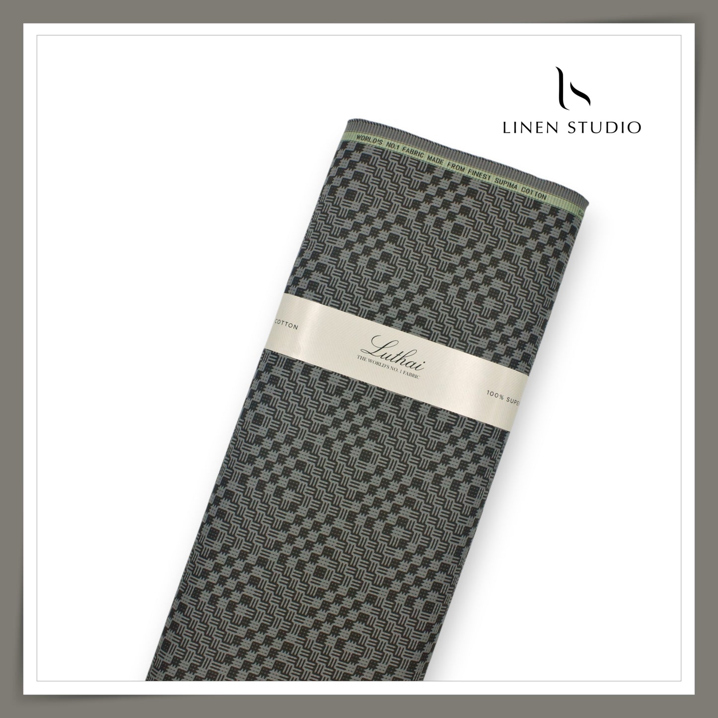 Luthai 100% Supima Cotton Jacquard 80/2 Shirting - Black Disco Checks (NEW) (Zoom In)