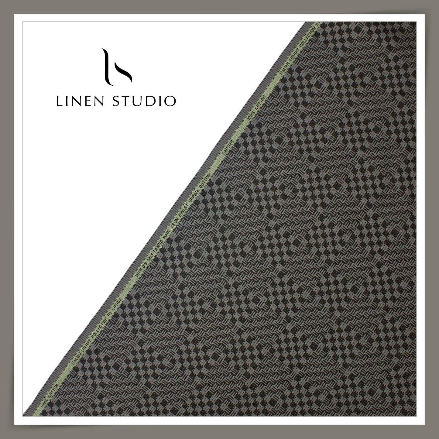 Luthai 100% Supima Cotton Jacquard 80/2 Shirting - Black Disco Checks (NEW) (Zoom In)