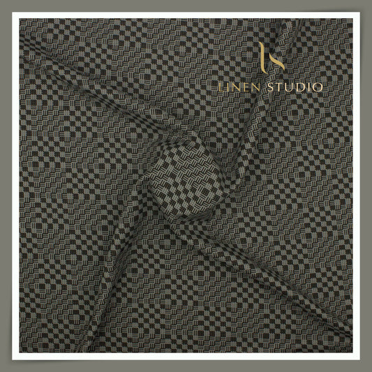 Luthai 100% Supima Cotton Jacquard 80/2 Shirting - Black Disco Checks (NEW) (Zoom In)