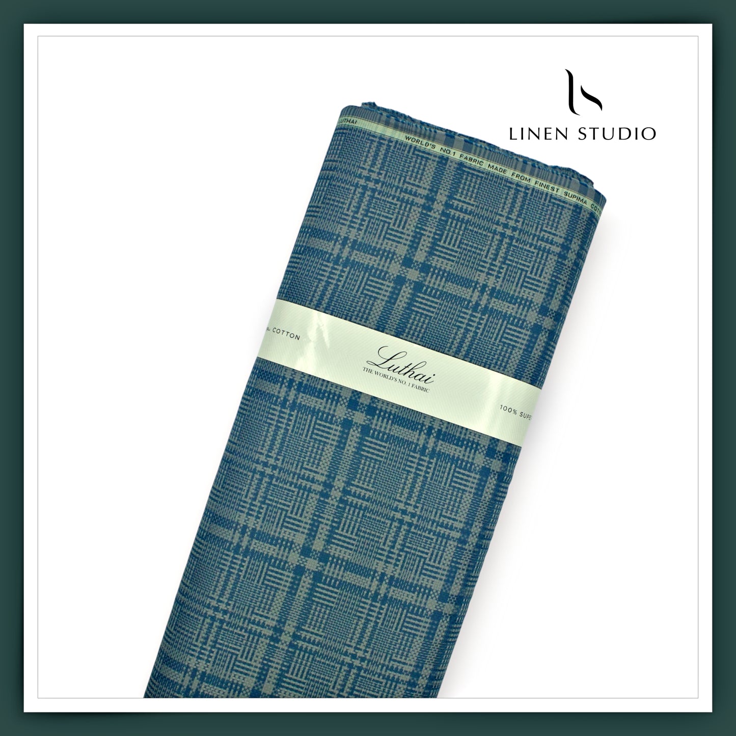 Luthai 100% Supima Cotton Jacquard 80/2 Shirting - Shades of Teal & Green Checks (NEW)