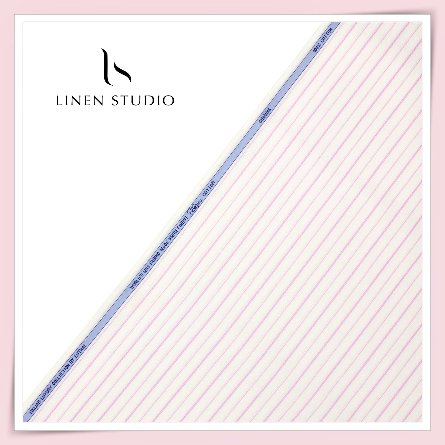 Luthai Subtle Textured Supima Cotton Shirting - Cream Pink Stripes with Dobby (Zoom In) (NEW)