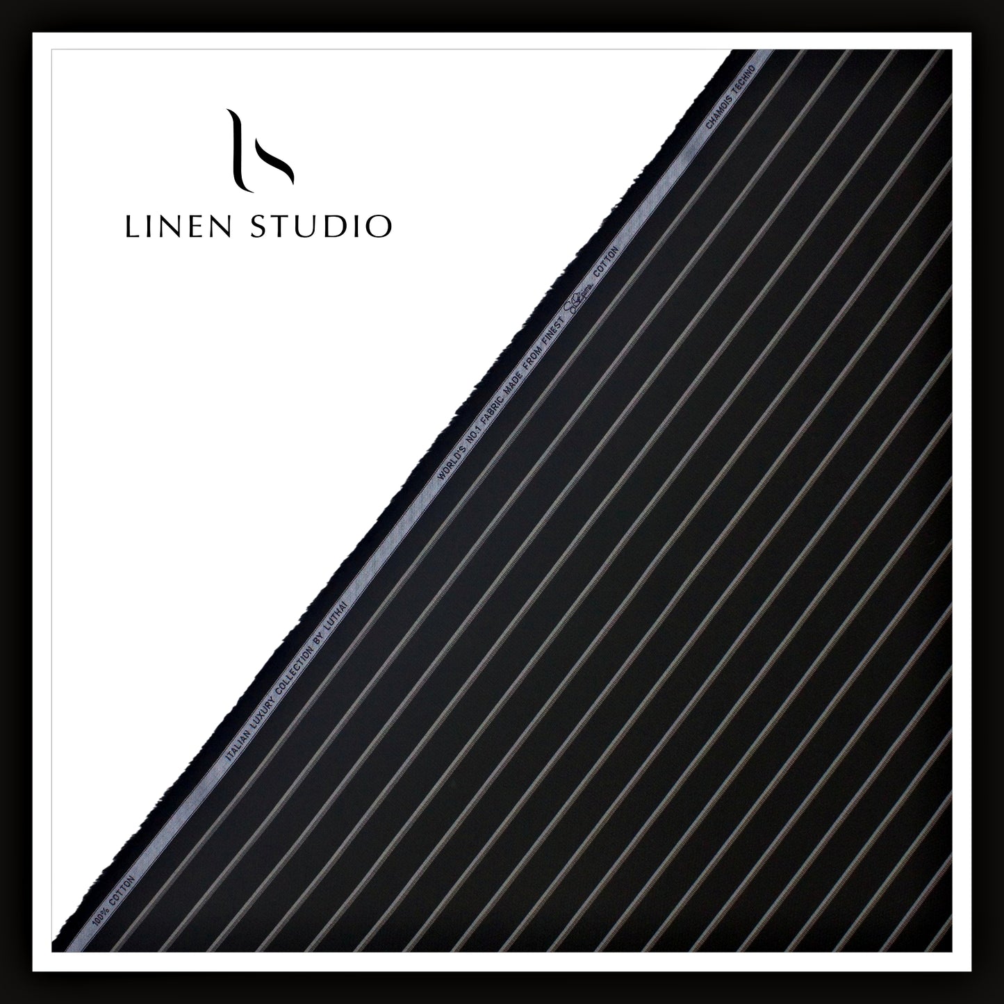 Luthai Subtle Textured Supima Cotton Shirting - Black Stripes with Dobby (Zoom In) (NEW)