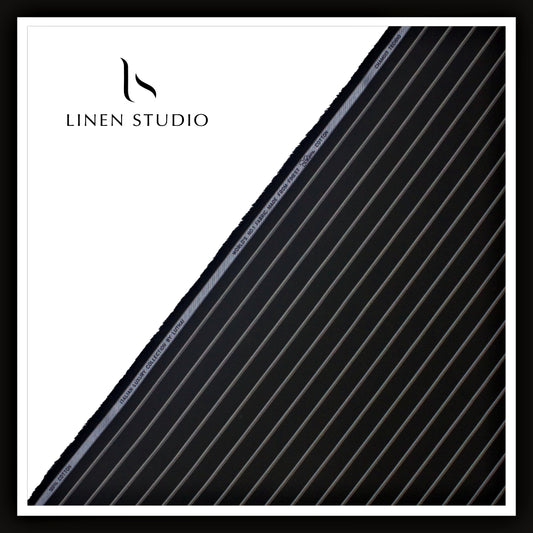 Luthai Subtle Textured Supima Cotton Shirting - Black Stripes with Dobby (Zoom In) (NEW)