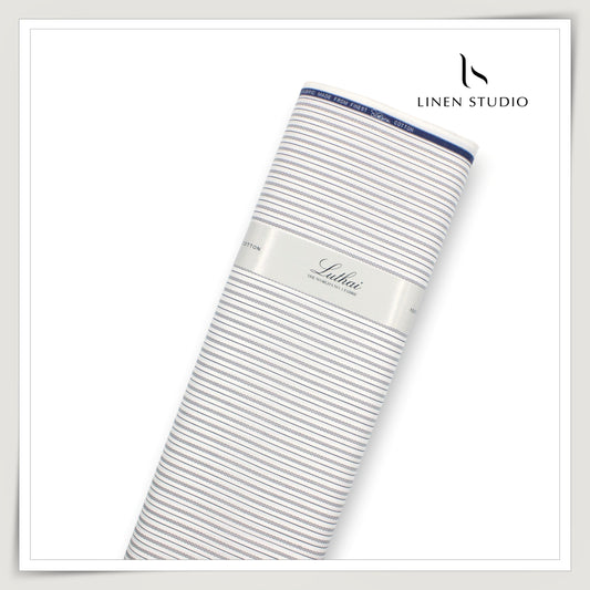 Luthai Subtle Textured Supima Cotton Shirting - Blue Stripes with Dobby (Zoom In) (NEW)