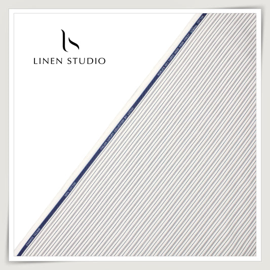 Luthai Subtle Textured Supima Cotton Shirting - Blue Stripes with Dobby (Zoom In) (NEW)