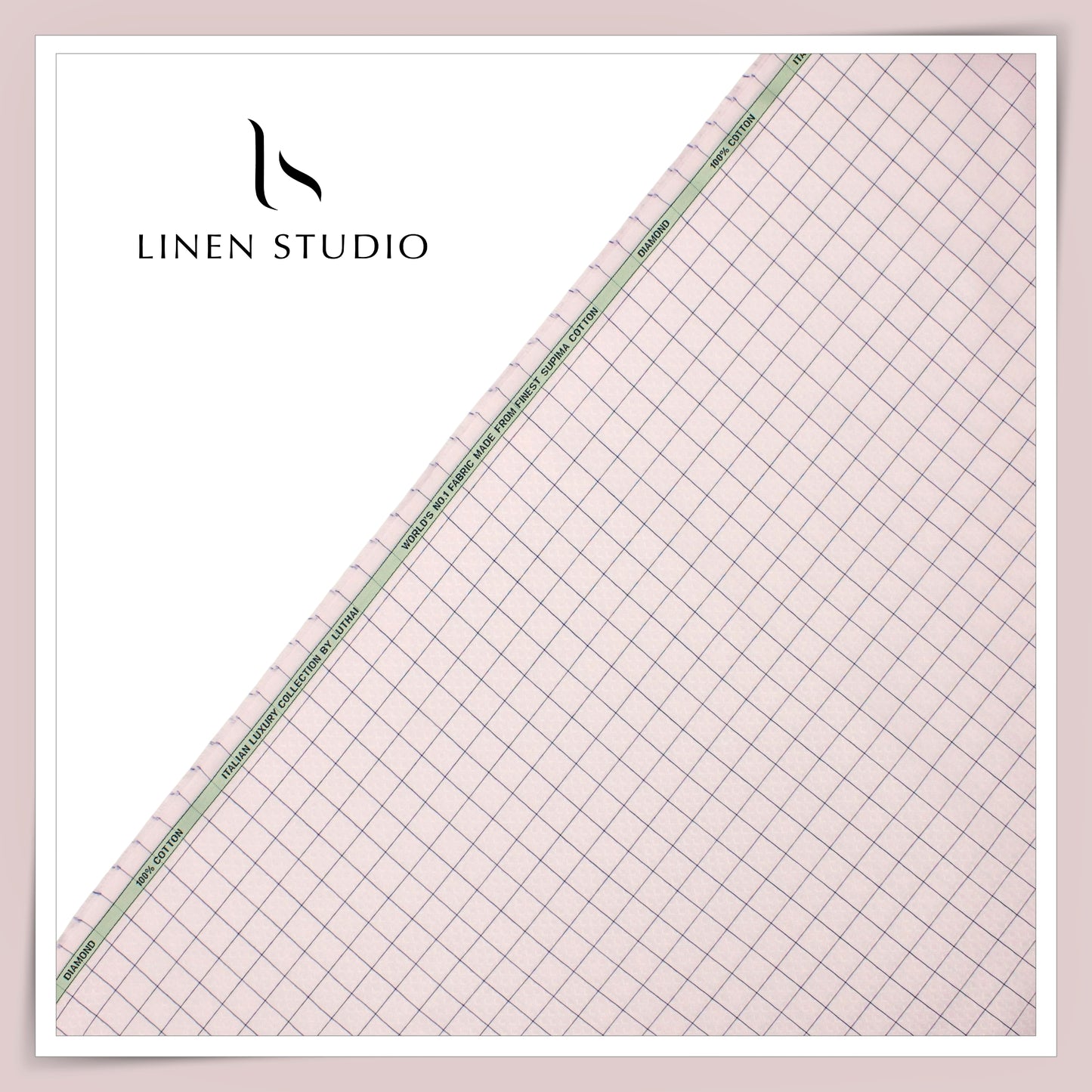 Luthai Diamond Textured Supima Cotton Shirting - Pastel Pink Checks (Zoom In) (NEW)
