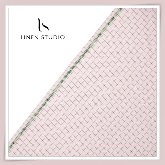 Luthai Diamond Textured Supima Cotton Shirting - Pastel Pink Checks (Zoom In) (NEW)