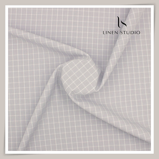 100% Supima Cotton Shirting by Luthai - Ash Grey Checks (NEW)