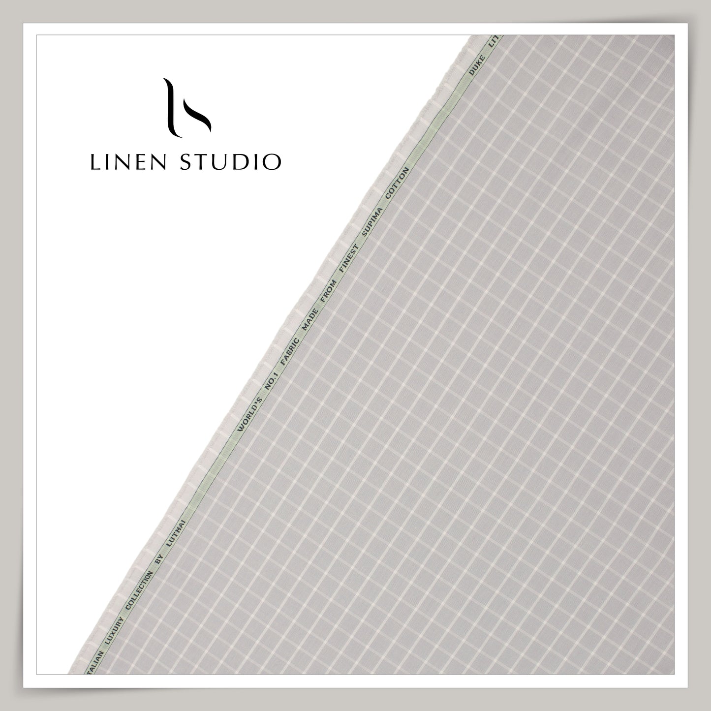 100% Supima Cotton Shirting by Luthai - Ash Grey Checks (NEW)