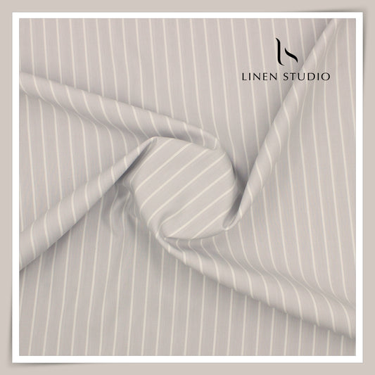 100% Supima Cotton Shirting by Luthai - Grey Goose Stripes (NEW)