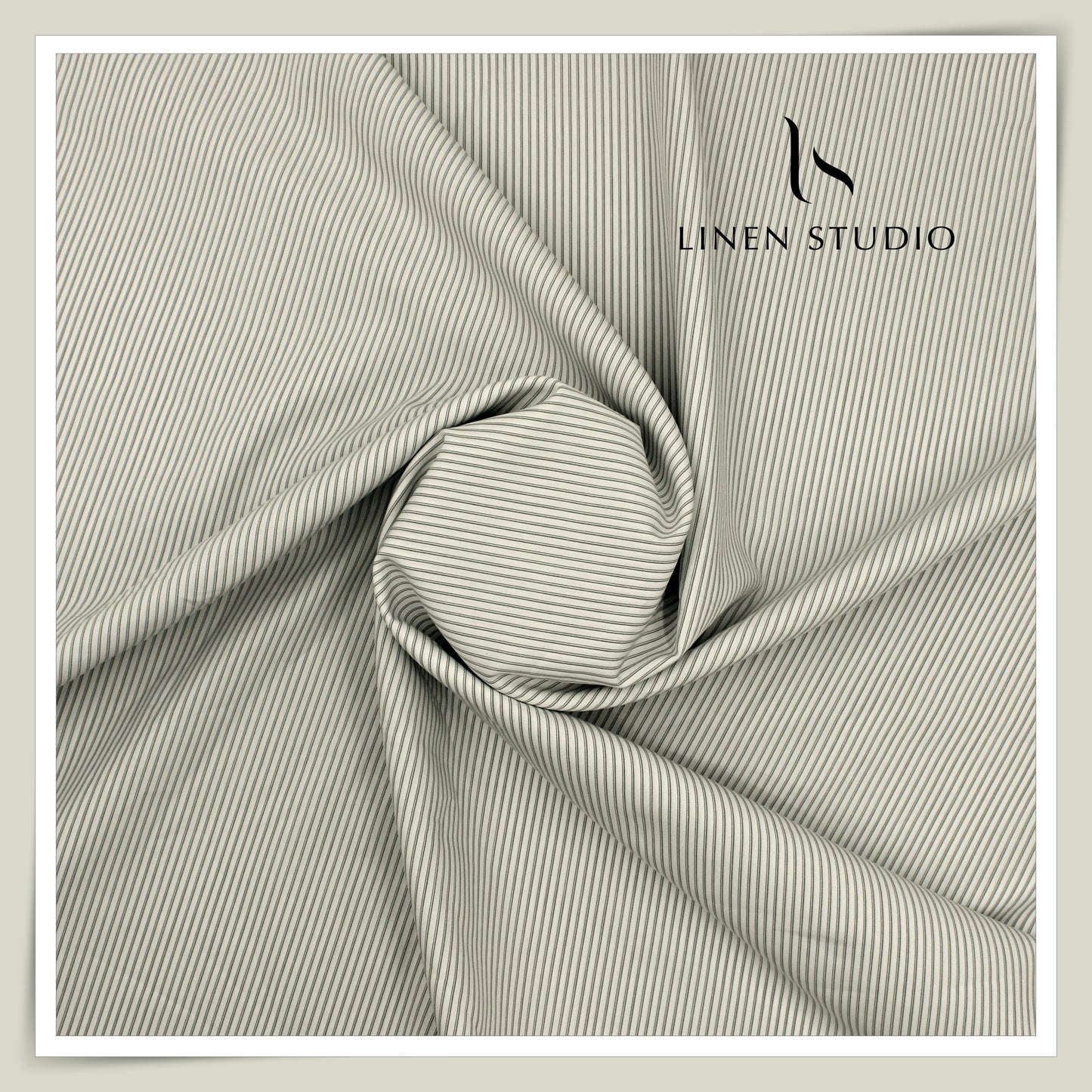100% Supima Cotton Shirting by Luthai - Mildest Green Formal Stripes (NEW)