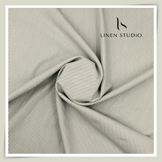 100% Supima Cotton Shirting by Luthai - Mildest Green Formal Stripes (NEW)