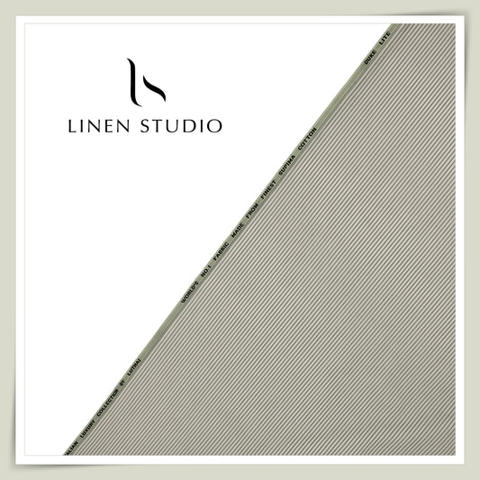 100% Supima Cotton Shirting by Luthai - Mildest Green Formal Stripes (NEW)