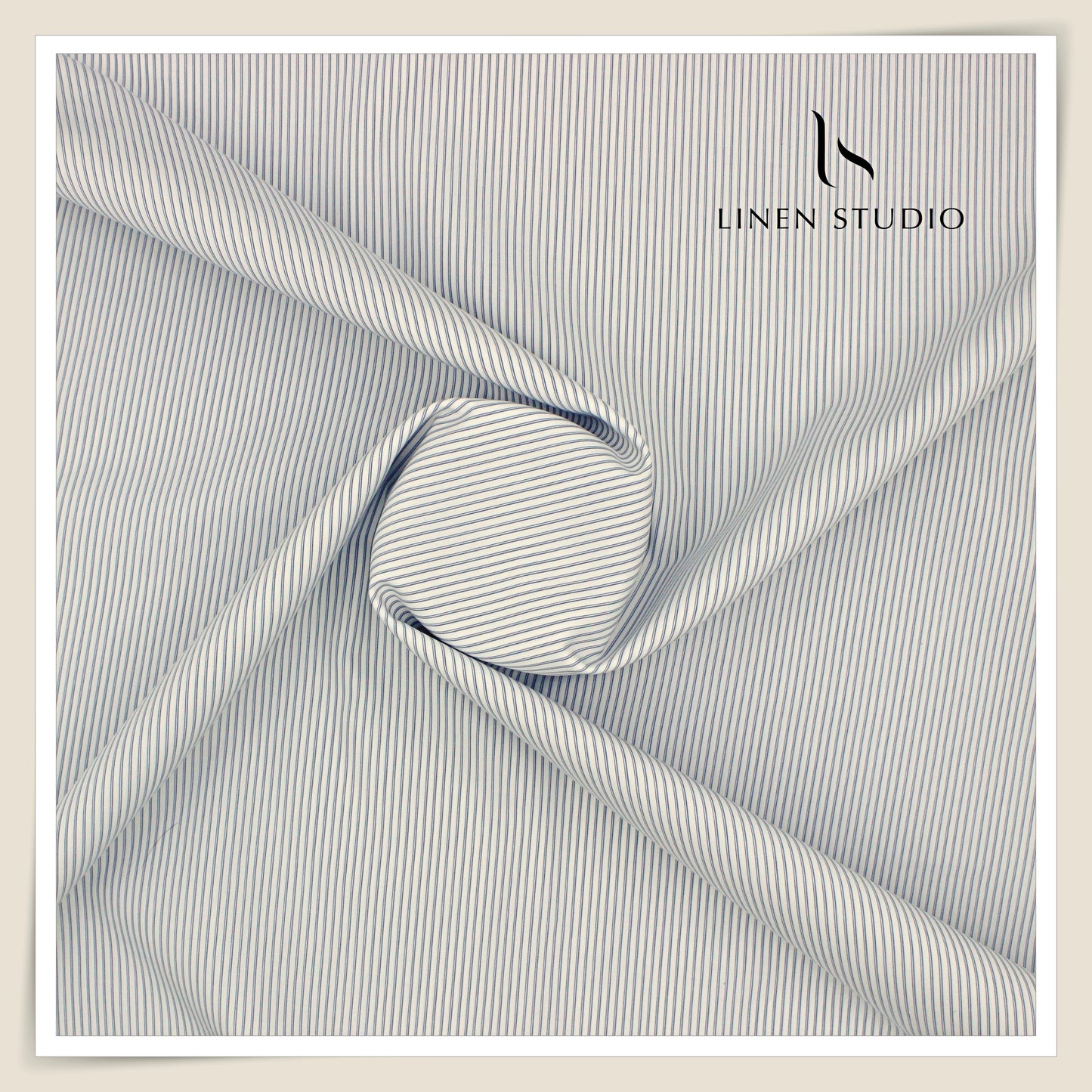 100% Supima Cotton Shirting by Luthai - White Formal Blue Stripes (NEW)