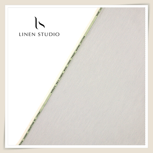 100% Supima Cotton Shirting by Luthai - White Formal Blue Stripes (NEW)