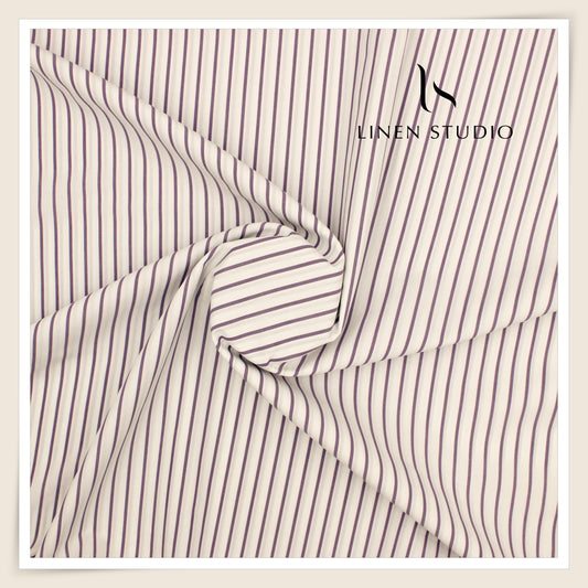 100% Supima Cotton Shirting by Luthai - Cream with Purple Stripes (NEW)