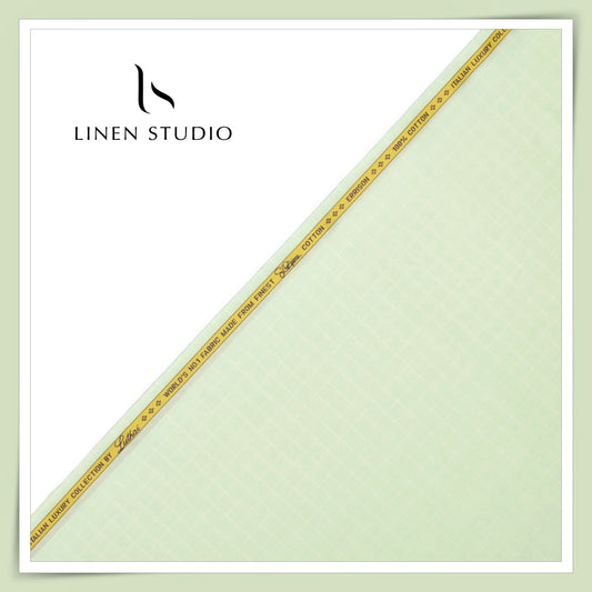 Luthai 100% Supima Cotton Shirting - Sea Green with White Checks (NEW) (Zoom In)