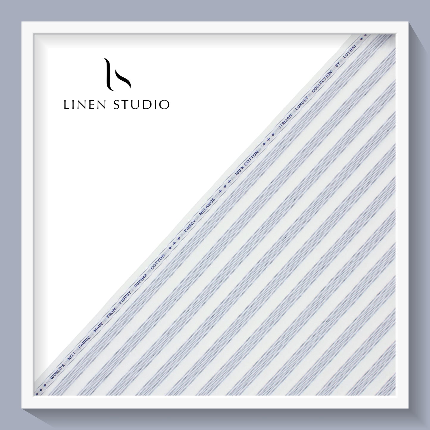 Luthai Supima Cotton White with Blue Fancy Stripes - Linen Studio