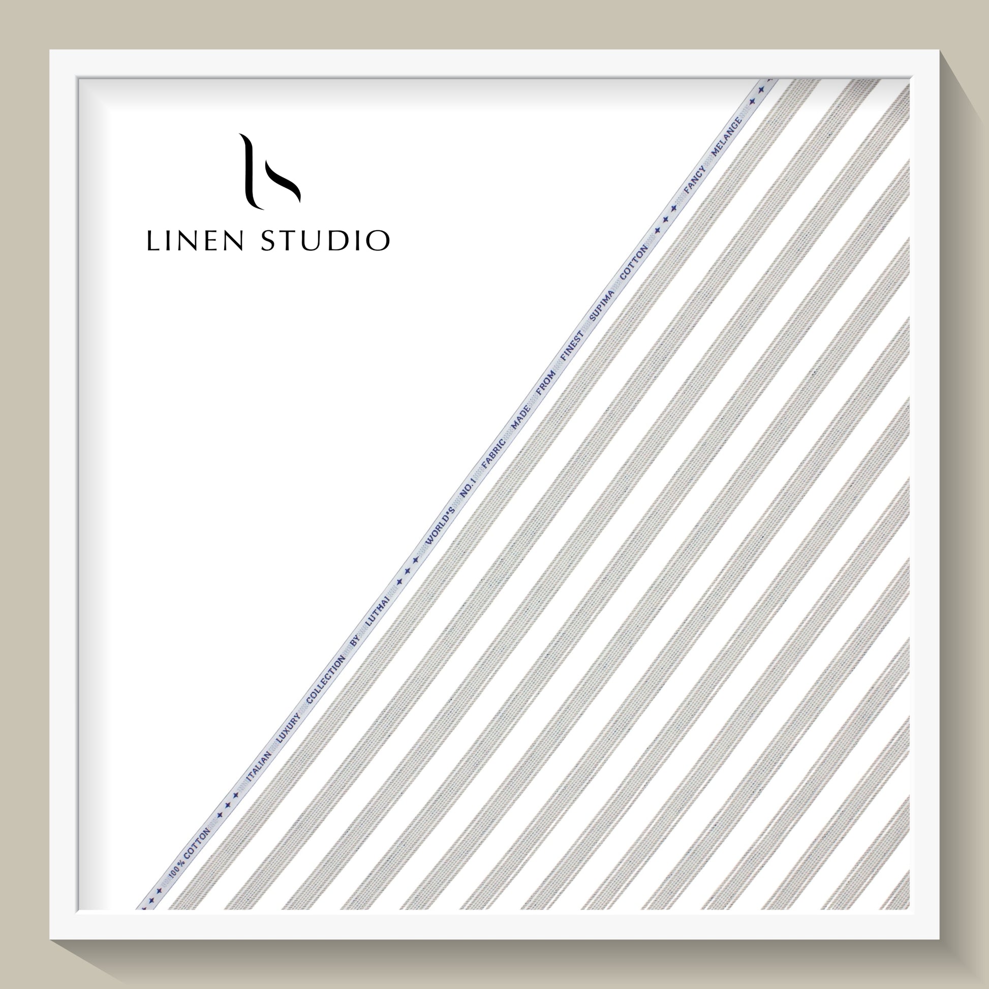 Luthai Supima Cotton White with Brown Fancy Stripes - Linen Studio