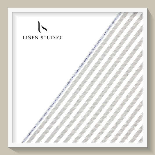 Luthai Supima Cotton White with Brown Fancy Stripes - Linen Studio