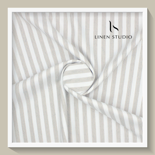 Luthai Supima Cotton White with Brown Fancy Stripes - Linen Studio