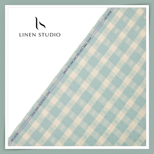 Luthai 100% Supima Cotton Jacquard Shirting - Opal Green Checks with Dobby (Zoom In) (NEW)