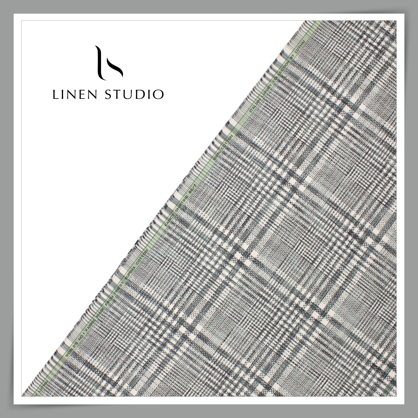 Luthai 100% Supima Cotton Jacquard 80/2 Shirting - Shades of Grey & White Checks (NEW)