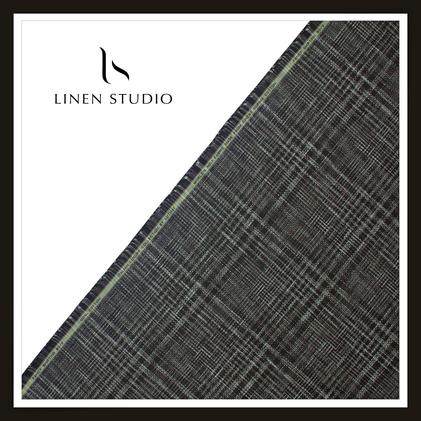 Luthai 100% Supima Cotton Jacquard 80/2 Shirting - Shades of Black & Green Checks (NEW)