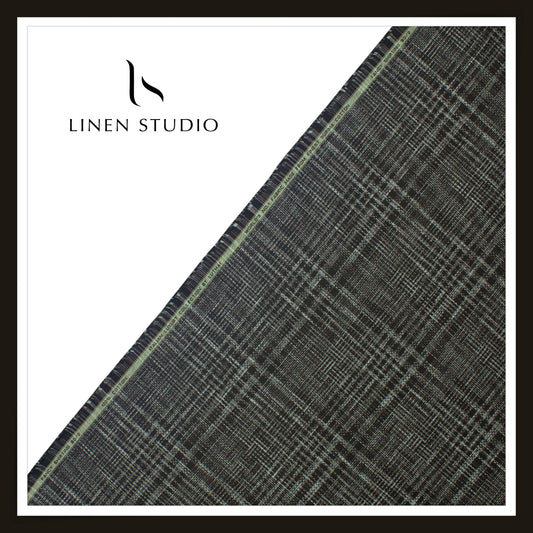 Luthai 100% Supima Cotton Jacquard 80/2 Shirting - Shades of Black & Green Checks (NEW)