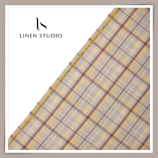 Luthai 100% Supima Cotton Shirting - Sober Grey Base Checks (NEW) (Zoom In)