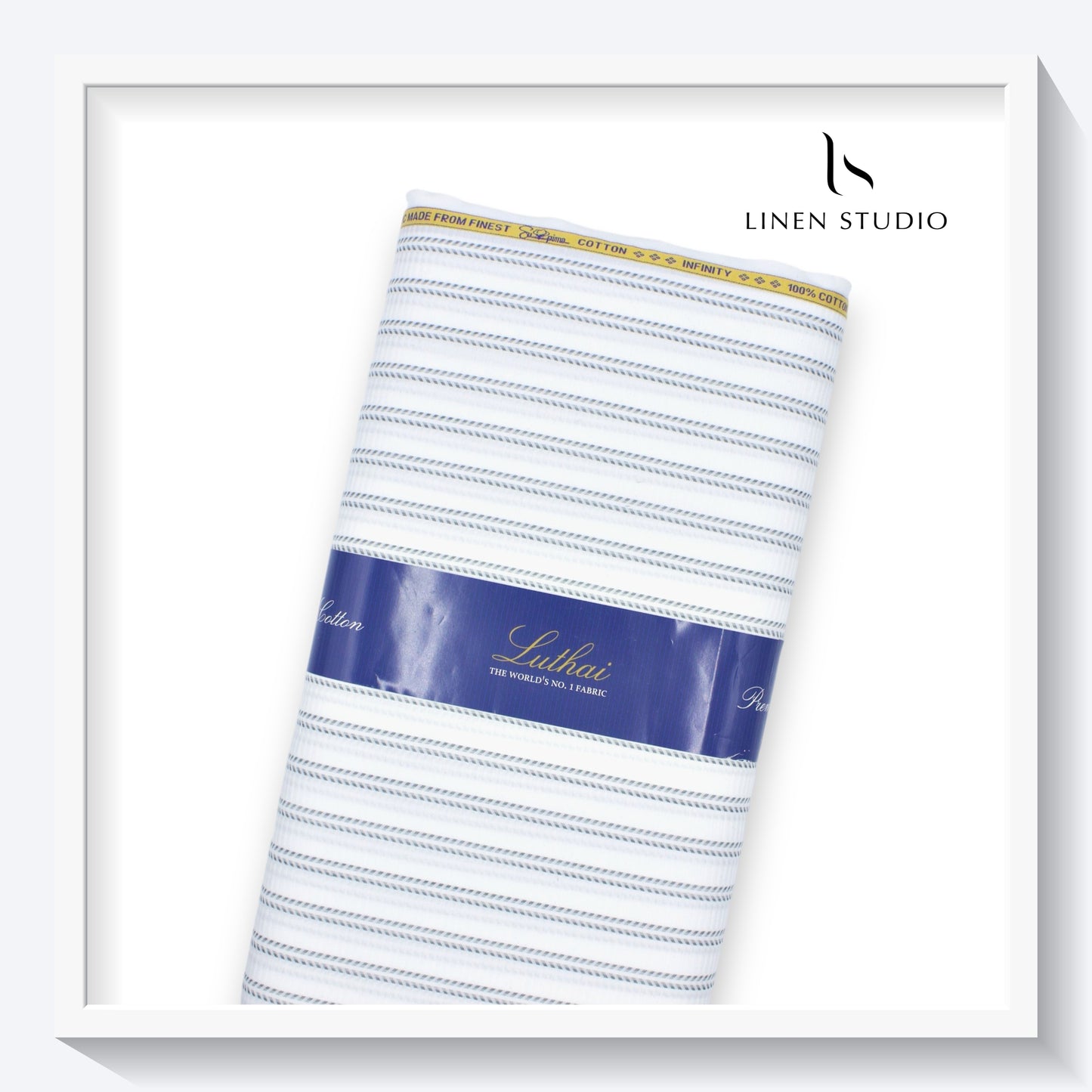 Luthai Infinity White Fancy Stripes with Texture - Supima Cotton (zoom in) - Linen Studio