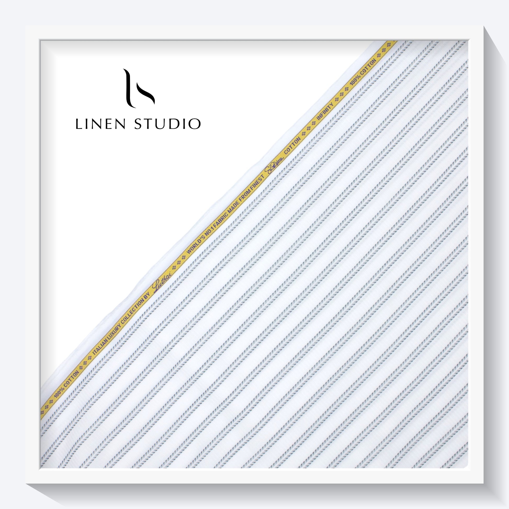 Luthai Infinity White Fancy Stripes with Texture - Supima Cotton (zoom in) - Linen Studio