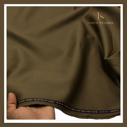 Luthai 100% Luxury Cotton Satin Shirting - Golden Brown (NEW)
