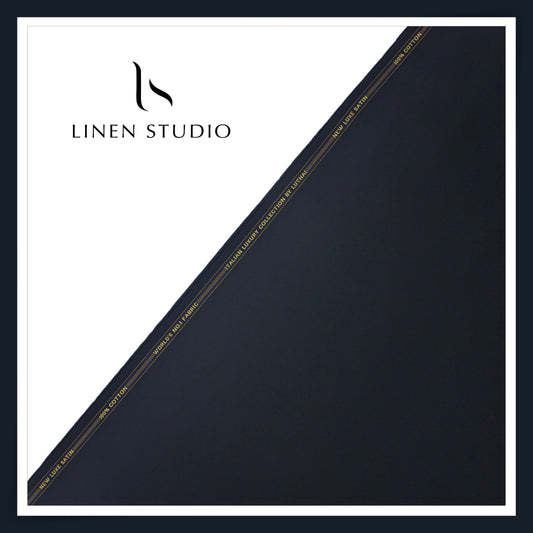 Luthai 100% Luxury Cotton Satin Shirting - Dark Ebony Blue (NEW)