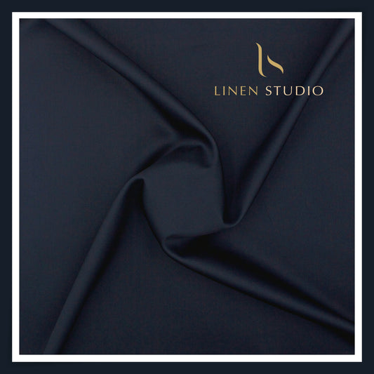 Luthai 100% Luxury Cotton Satin Shirting - Dark Ebony Blue (NEW)