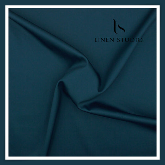 Luthai 100% Luxury Cotton Satin Shirting - Dark Nile Blue (NEW)