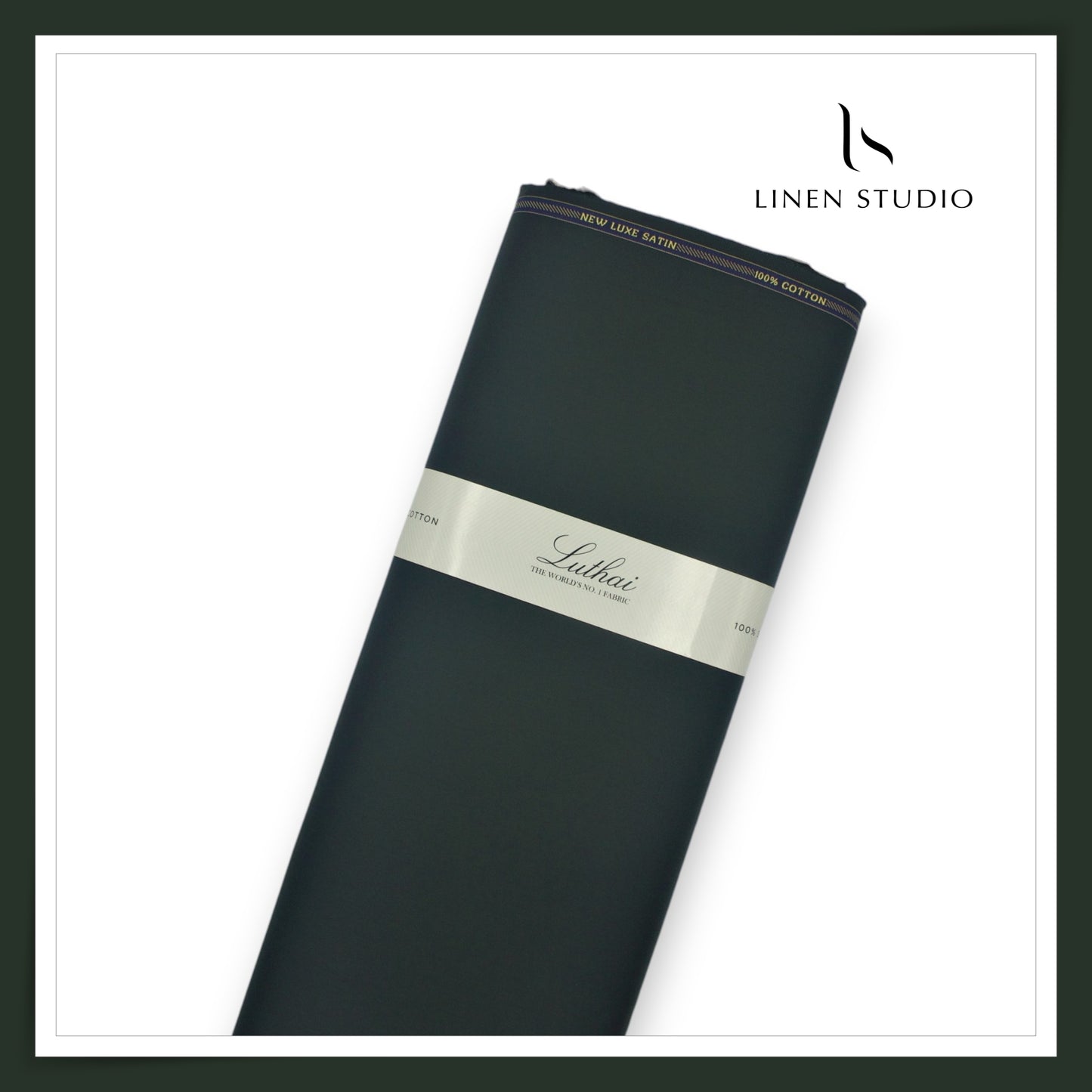 Luthai 100% Luxury Cotton Satin Shirting - Darkest Green (NEW)